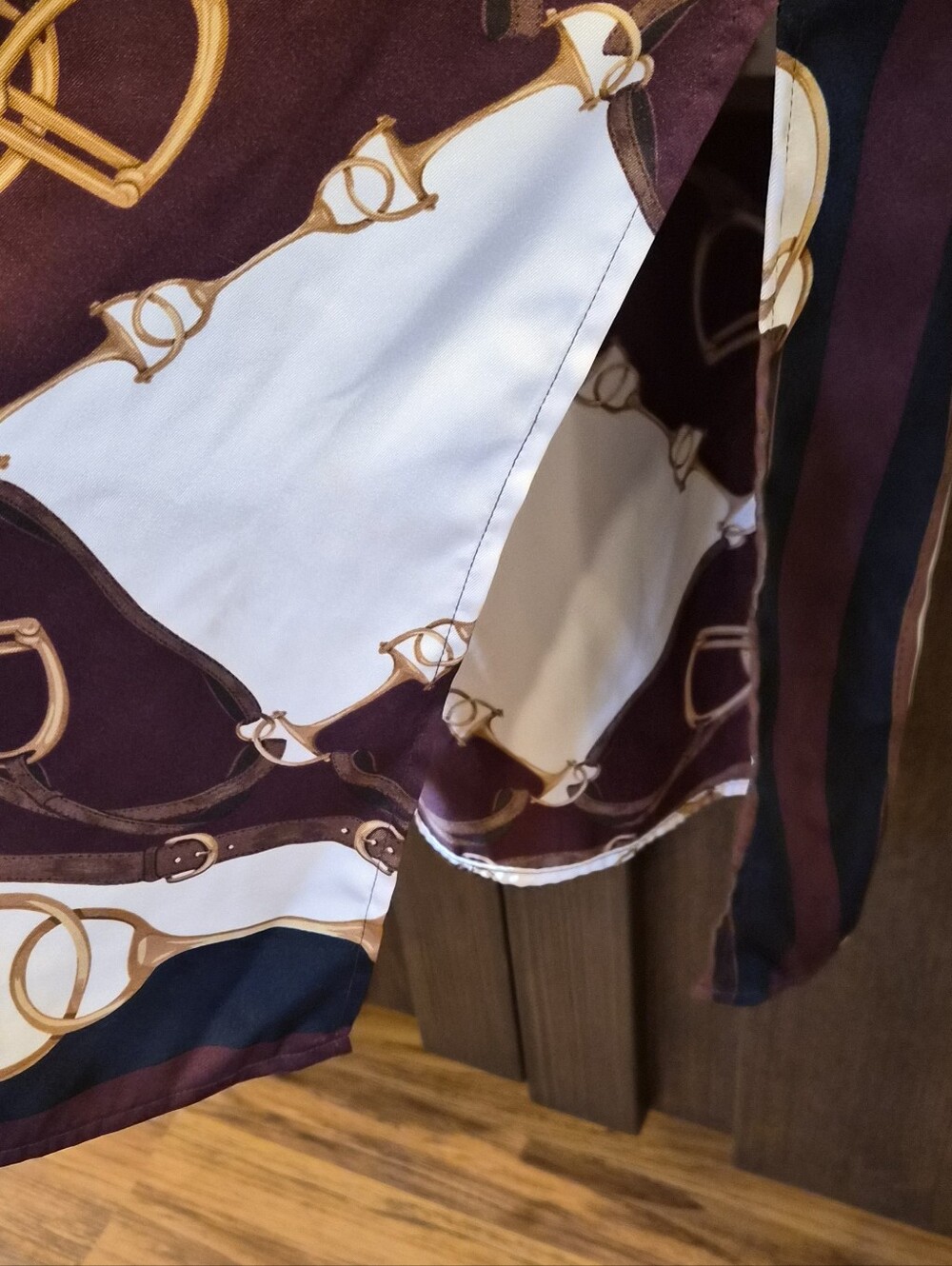 Ralph Lauren Maroon, Cream & Gold Equestrian-Print Long Sleeve Midi Dress - Picture 4 of 4